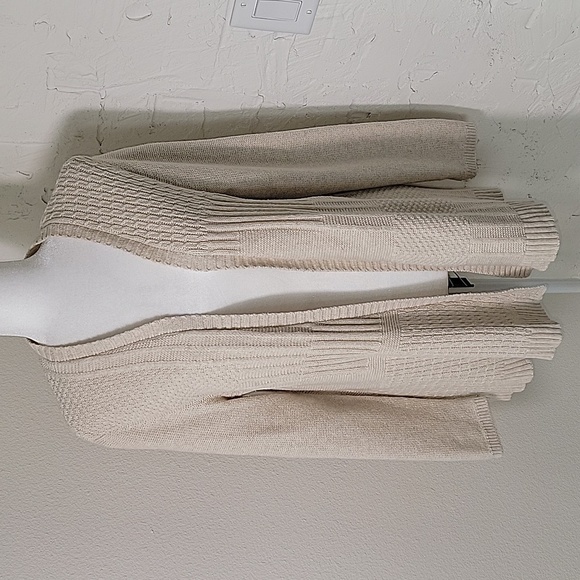 J. Jill Cardigan Sweater Open Front Long Sleeve Wool Knit Cable Longline Cream M - Picture 2 of 15
